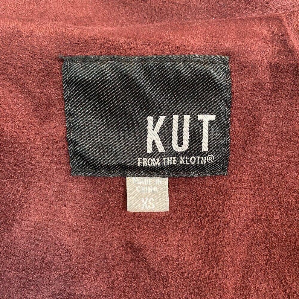 KUT From The Kloth Moto Jacket Womens Sz XS Burgundy Faux Suede Asymmetrical Zip - Picture 7 of 14